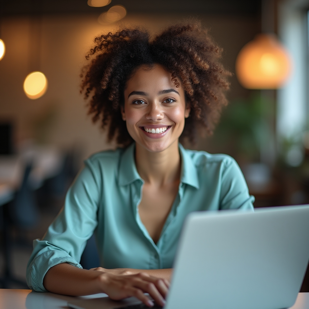 Professionelle Frau bei einem Webinar über Feedback