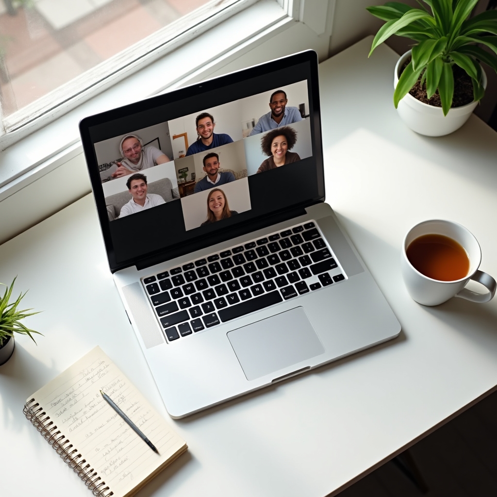 Laptop mit Webinar-Setup für Online-Lernen